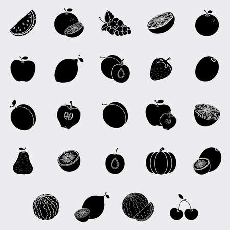 Set of silhouettes of fruits on a white backgroundのイラスト素材