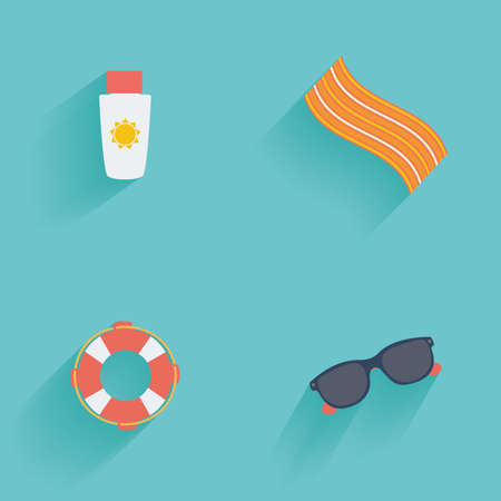 Set of summer icons on a blue backgroundのイラスト素材