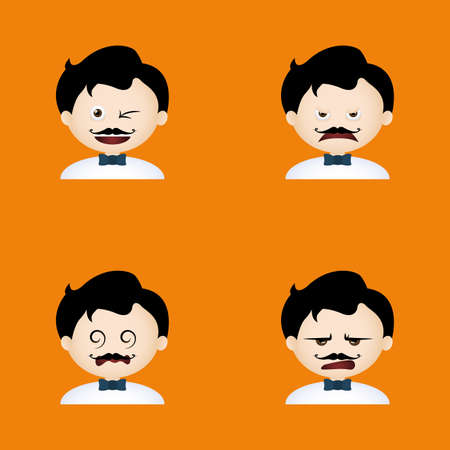 Set of boys with waiter clothes and facial expressionsのイラスト素材