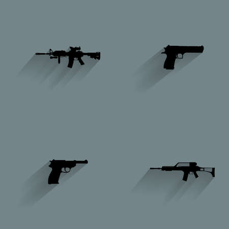 Set of weapon silhouettes on a blue backgroundのイラスト素材