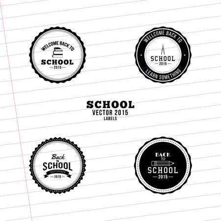 Set of labels with text and school suppliesのイラスト素材