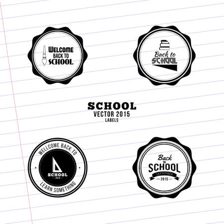 Set of labels with text and school suppliesのイラスト素材