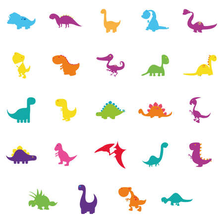 Set of cute dinosaurs on a white backgroundのイラスト素材