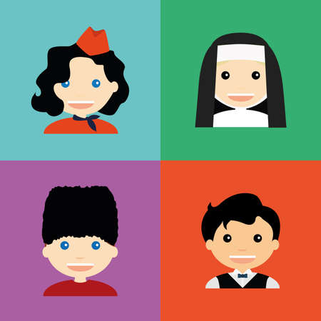 Set of people with clothes on colored backgroundsのイラスト素材