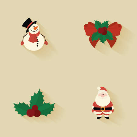 abstract cartoon christmas objects on a yellow backgroundのイラスト素材