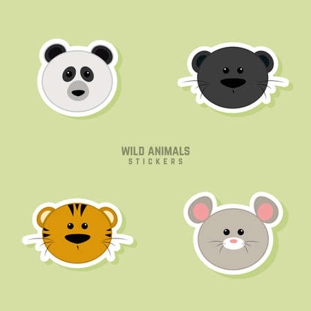 Abstract animals faces on a green backgroundのイラスト素材