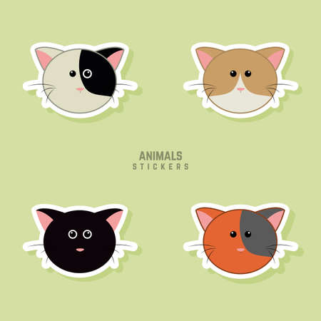 abstract cute cats faces on a green backgroundのイラスト素材