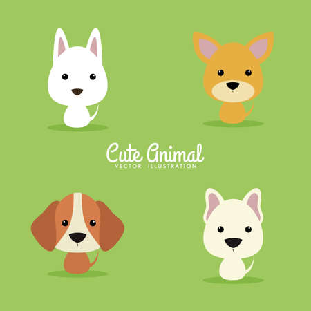 Cute cartoon dogs on a green backgroundのイラスト素材