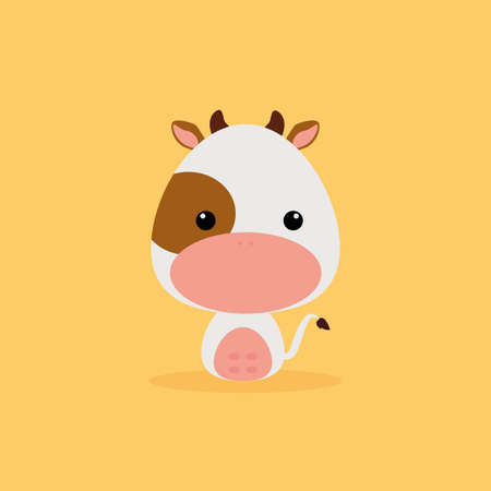 Cute cartoon wild cow on a orange backgroundのイラスト素材
