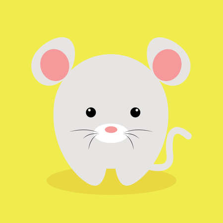 Cute cartoon mouse on a yellow backgroundのイラスト素材