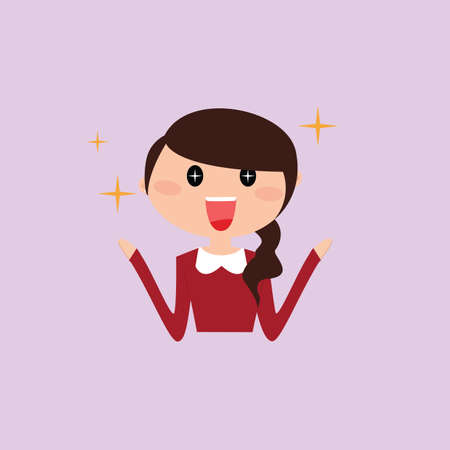 Cute girl with a particular expression face on a purple backgroundのイラスト素材