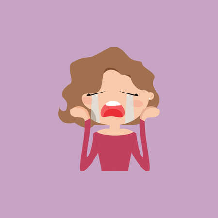 Cute girl with a particular expression face on a purple backgroundのイラスト素材