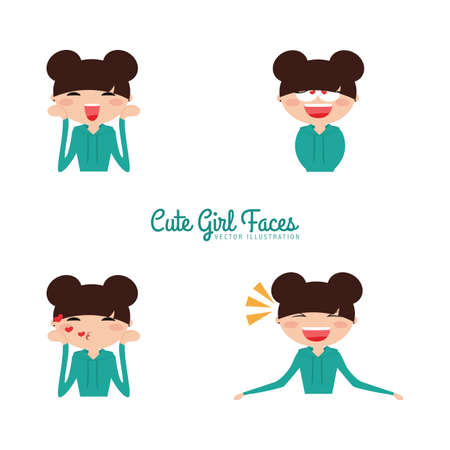 Cute girls with a particular expression faces on a white backgroundのイラスト素材