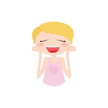 Cute girl with a particular expression face on a white backgroundのイラスト素材