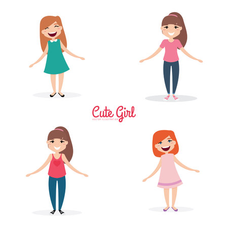 Happy young girlsのイラスト素材