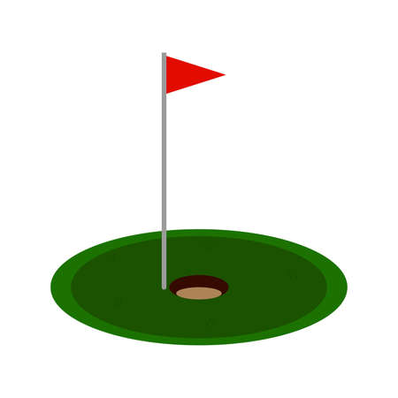Abstract golf object and golf course hole with flag on a white backgroundのイラスト素材