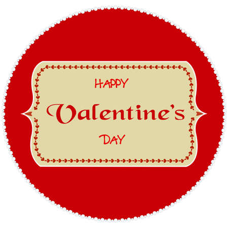Happy Valentine's Day tag on red circle background.のイラスト素材