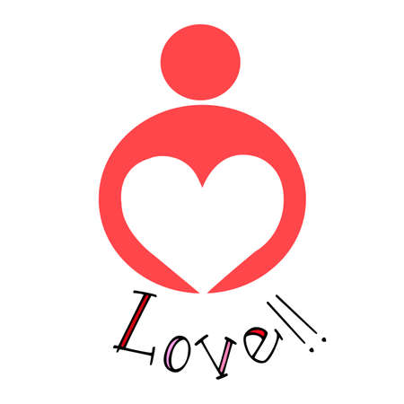 Abstract illustration of a person with heart on the body and Love inscription.のイラスト素材