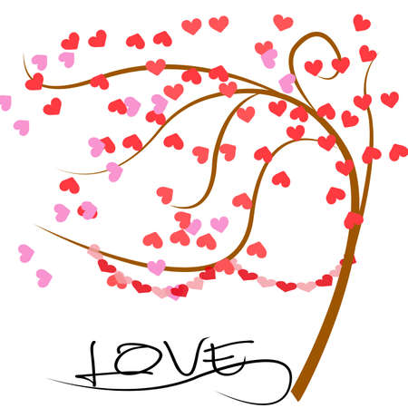 Tree with hearts on its branches Valentine's Day illustration.のイラスト素材