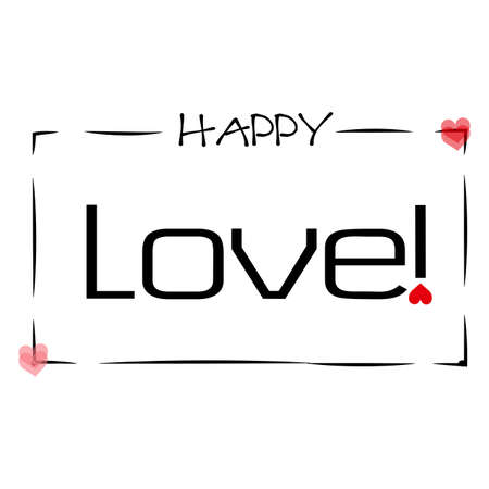 Happy Love! text with border and heart design illustration.のイラスト素材