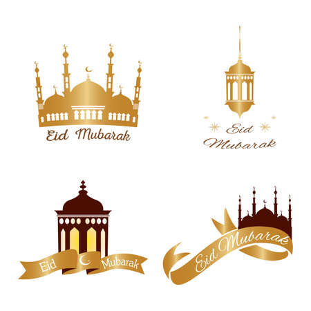 Eid Mubarak background with lantern and mosque Vector illustration.のイラスト素材