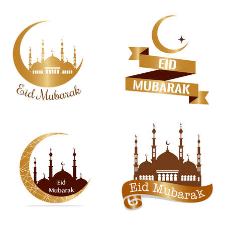 Eid Mubarak background with moon and mosque Vector illustration.のイラスト素材