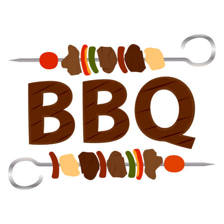 Abstract BBQ label with barber cue illustration.のイラスト素材