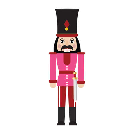 front view of cute nutcracker soldier toy, vector illustration designのイラスト素材