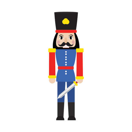 front view of cute nutcracker soldier toy, vector illustration designのイラスト素材