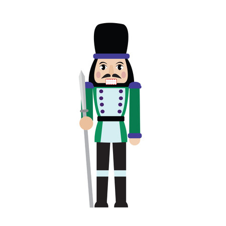 front view of cute nutcracker soldier toy, vector illustration design
