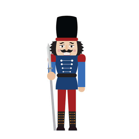 front view of cute nutcracker soldier toy, vector illustration designのイラスト素材