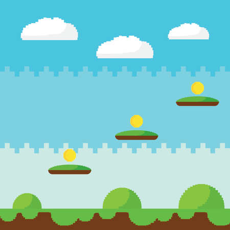 abstract video game background with some special allusive objects, vector illustration designのイラスト素材