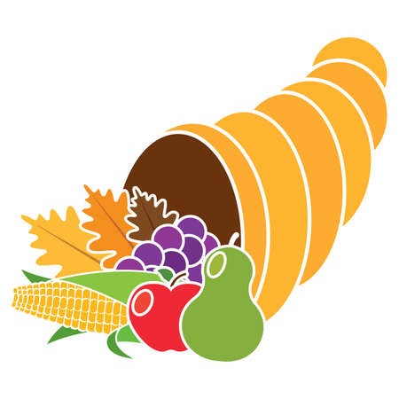 Thanksgivig horn with fruits and leaves - Vector illustration designのイラスト素材