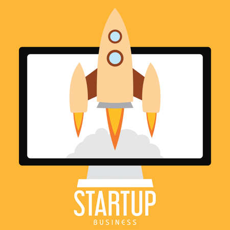 Startup poster with a rocket - Vector illustration designのイラスト素材