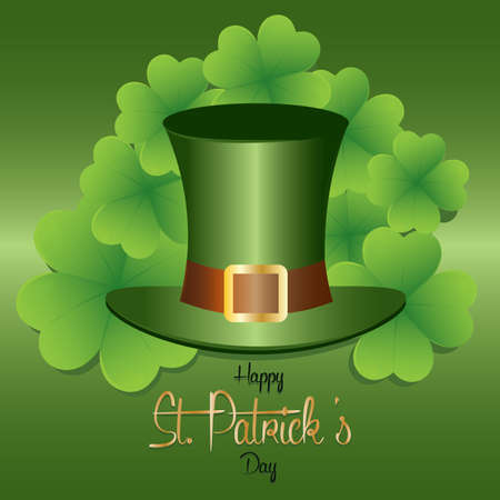 Saint patricks day greeting card with a traditional irish hat and clovers - Vectorのイラスト素材