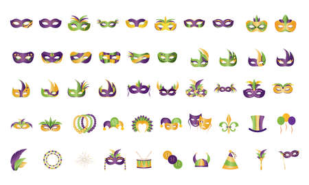 Set of mardi gras icons - Vector illustrationのイラスト素材