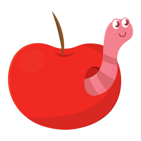 Cute worm in an apple - Vector illustrationのイラスト素材
