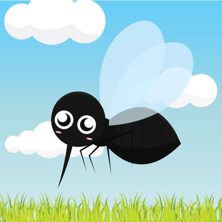 Happy mosquito cartoon over a grass - Vectorのイラスト素材