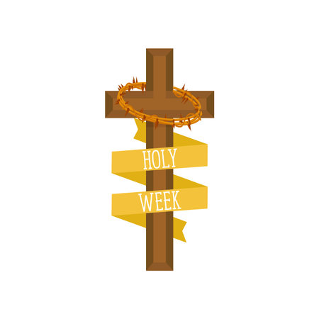 Holy week illustration. Cross and crown of thorns- Vector illustrationのイラスト素材