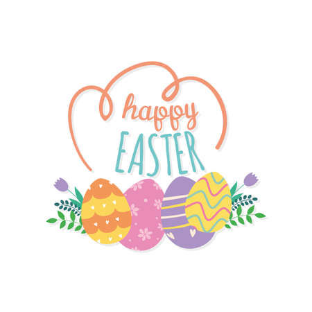 Happy easter day card with decorated easter eggs - VEctorのイラスト素材