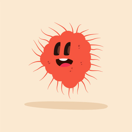 Happpy virus cartoon over a colored background - Vector