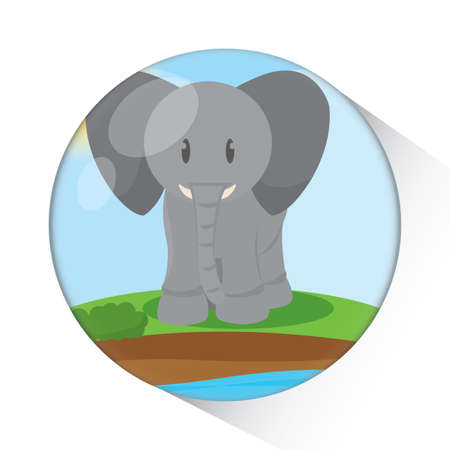 Cute elephants cartoon over a natural landscape cartoon - Vectorのイラスト素材