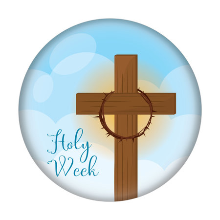 Holy week button. Cross and crown of thorns - Vectorのイラスト素材