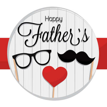 Happy fathers day card. Red heart, glasses and mustache - Vectorのイラスト素材