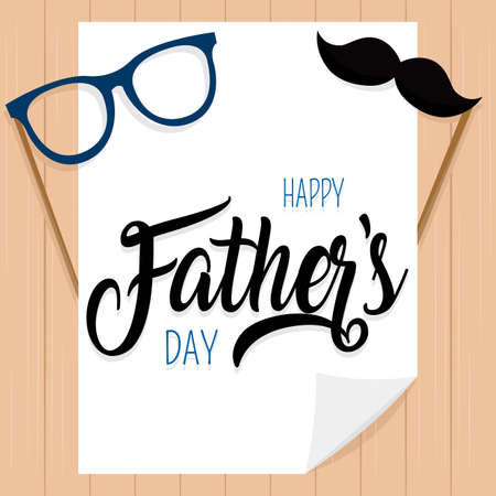 Happy fathers day card. Glasses, mustache over a paper - Vectorのイラスト素材