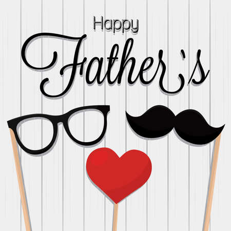 Happy fathers day card. Red heart, glasses and mustache - Vectorのイラスト素材