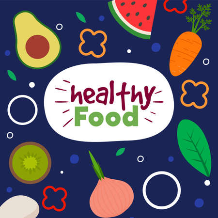 Healthy food poster. Fruits and vegetables background - Vector illustrationのイラスト素材