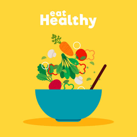 Healthy food poster. Vegetables bowl - Vector illustrationのイラスト素材