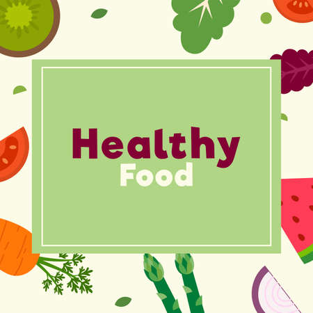 Healthy food poster. Fruits and vegetables background - Vector illustrationのイラスト素材