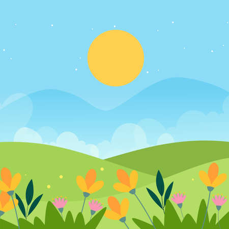 Beautiful natural landscape. Summer background - Vector illustrationのイラスト素材